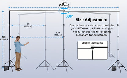 10x20ft Backdrop Stand Kit – BEIYANG Adjustable Iron Background Support System with Carrying Bag & Clamps for Photography Studio, Video, Birthday Parties & Trade Show Display