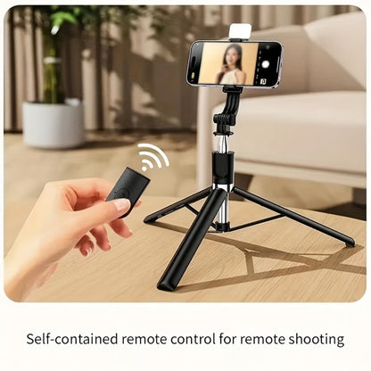 Floor Standing Phone Tripod 68 Inch with Built-In Selfie Stick Arm Anti-Shake Base 360° Rotation & Bluetooth Wireless Remote – Retractable Portable Stand for Travel Vlogging Live Streaming iPhone Android