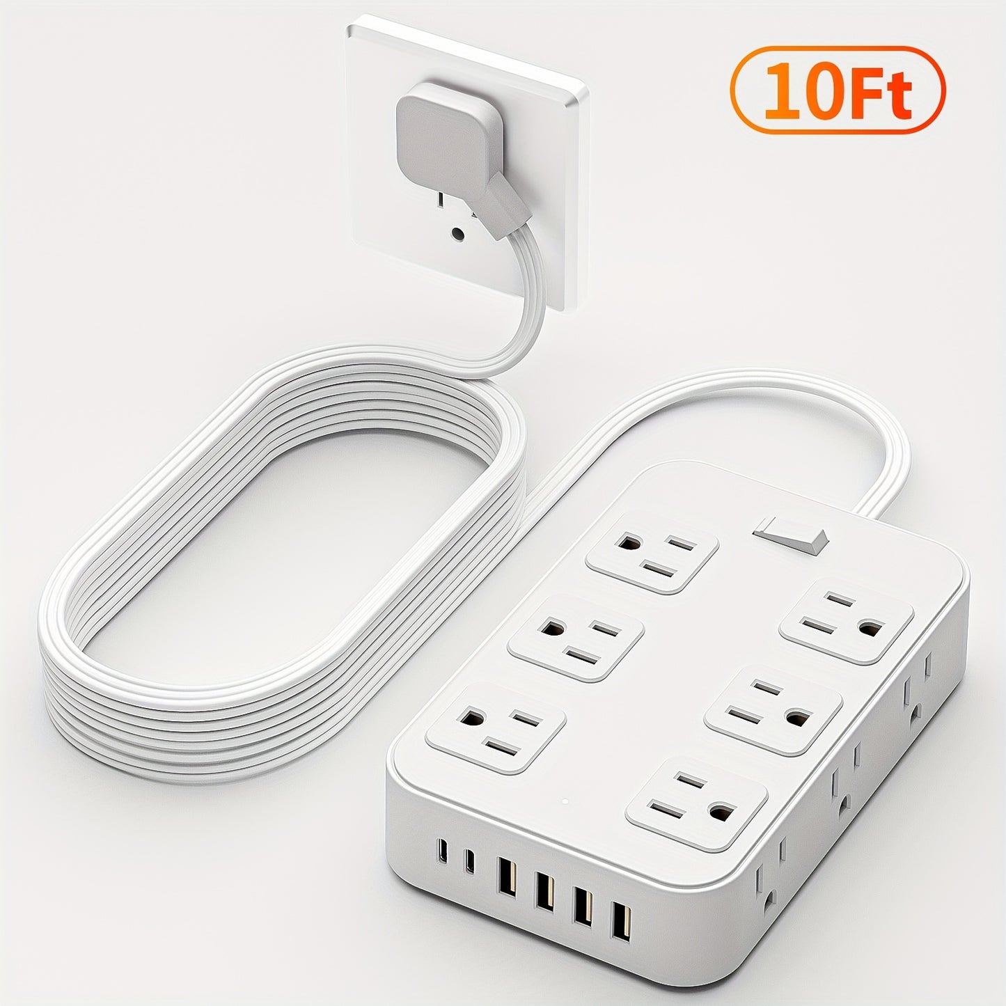 12-Outlet Surge Protector Power Strip with One-Touch Master Switch 18-in-1 with 12 Spacious AC Outlets 4 USB-A 2 USB-C Ports Safe Portable Charging Station for Home Dorm Office Travel – Black & White
