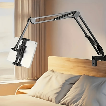 Adjustable Tablet Stand with Long Arm & Rotating Holder – Mechanical Cantilever Clamp Base Desk Mount for iPad, iPhone, Smartphone, Bedside & Office Use, 360° Flexible Phone Cradle