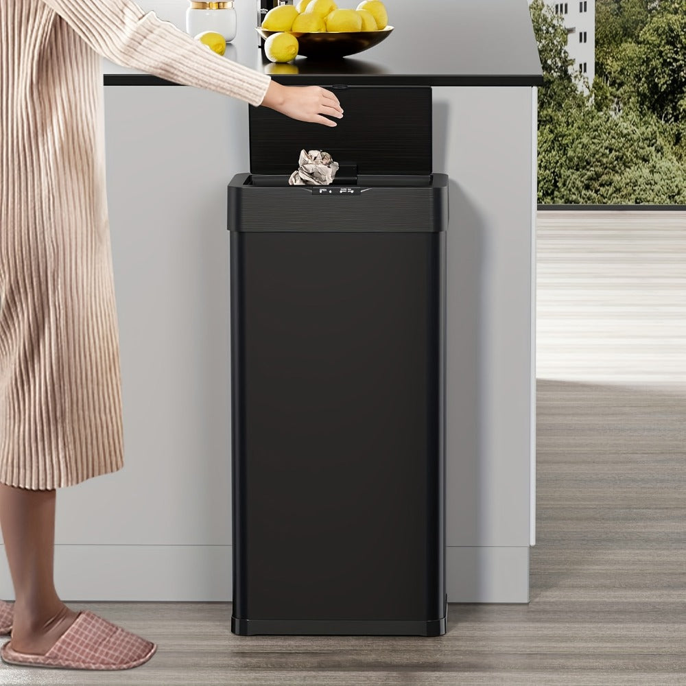 Touchless Trash Can with Motion Sensor 18.5 Gallon 60L – Soft-Close Lid | Brushed Stainless Steel | Bag Holder | Low Battery Alert | Hands-Free Smart Garbage Bin for Kitchen Office Bedroom RV