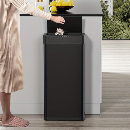 Touchless Trash Can with Motion Sensor 18.5 Gallon 60L – Soft-Close Lid | Brushed Stainless Steel | Bag Holder | Low Battery Alert | Hands-Free Smart Garbage Bin for Kitchen Office Bedroom RV