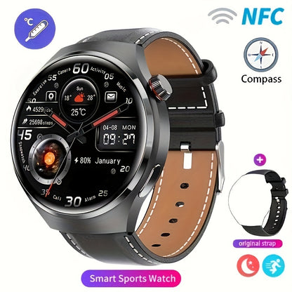 GPS Smartwatch Men with NFC & Multiple Strap Styles – 360×360 HD Screen Wireless Calling GPS Motion Trajectory Sports Fitness Tracker Heart Rate Sleep Monitor Outdoor Watch Black Steel Mesh Faux Leather