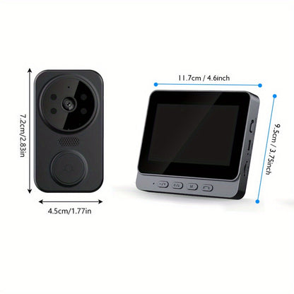 1296P Video Doorbell with 4.3" Indoor Monitor & Local SD Storage - No WiFi No App Required, Two-Way Audio, IR Night Vision, 1200mAh 2-Month Battery, 120° Wide Angle, One-Key Pairing, Black
