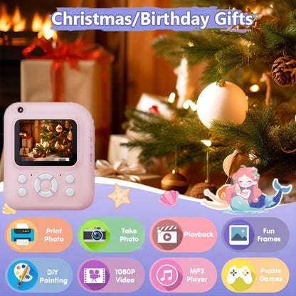 Instant Print Camera for Kids 48MP with Print Paper 32G TF Card 1080P FHD Video Flash MP4 Puzzle Game Cartoon Mini Digital Camera Printer Ages 6+ Birthday Christmas Gift