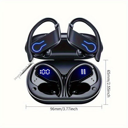 TWS Earhook Wireless Earbuds Semi-Open Back with LED Charging Case, ENC Noise Reduction, Touch Volume Control, Built-In Microphone, True Wireless Bluetooth Headphones for Sports Travel Work