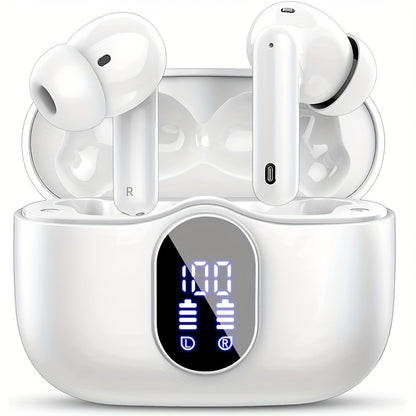 Bluetooth 5.3 Wireless Earbuds with Noise Cancelling Mic & LED Display, Deep Bass Stereo in-Ear Headphones, 36H Playback, Compatible with iPhone Android Laptop Tablet for Sports Gym Travel