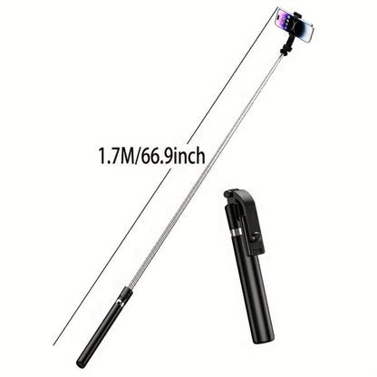 68 Inch Live Streaming Tripod Floor Standing with Wireless Remote – Retractable Selfie Stick, 360° Rotation, Anti-Shake Stable Phone Stand for Travel Vlogs, Outdoor Streaming, iPhone & Android