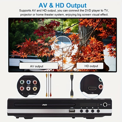 Karaoke DVD Player for Home with Remote Control – All Region CD DVD Player USB Port, Plays DVD CD CD-R CD-RW VCD SVCD DivX MP3, Compact Mini DVD Player for TV HD Picture Quality, Black