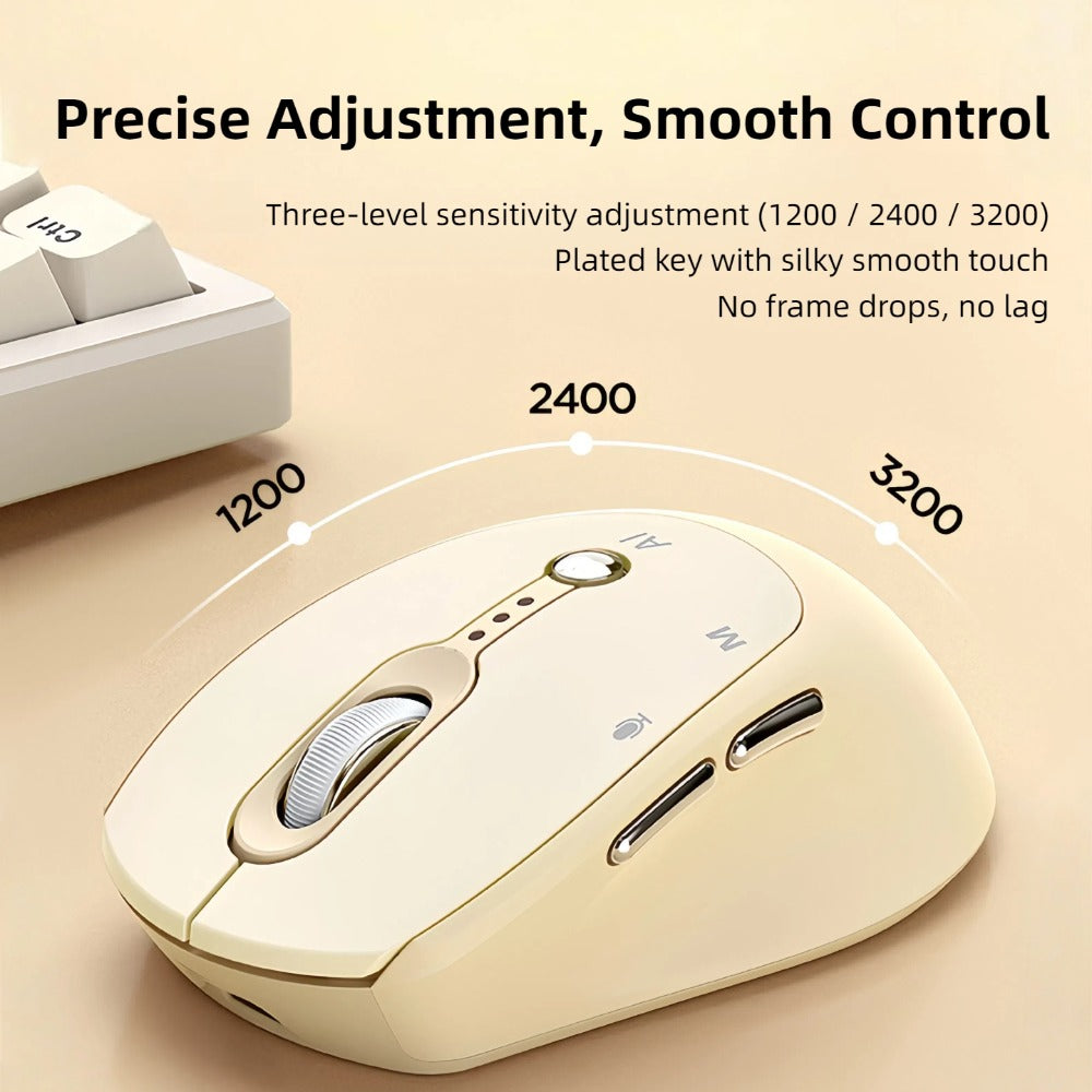 AI Wireless Mouse Voice to Text Real-Time Translation PPT Creation T-WOLF Silent Rechargeable Bluetooth 2.4G Dual Mode Battery Display Laptop PC Mac Windows Android Yellow Pink