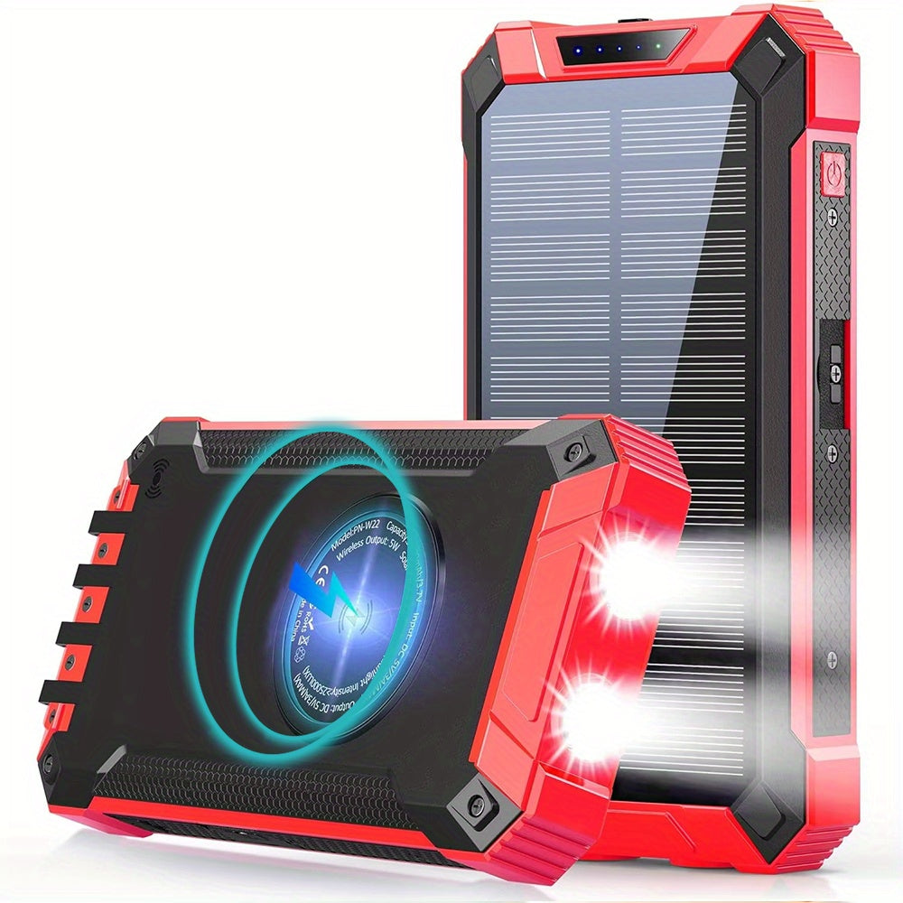 Solar Power Bank 40000mAh with Built-in 4 Cables & 15W Wireless Charging – 6 Outputs 3 Inputs Dual LED Flashlight Portable Charger for iPhone Android Tablets Camping Travel Emergency