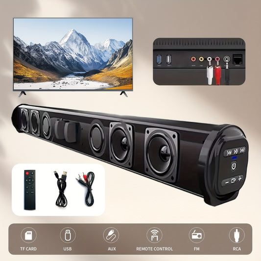 Portable Wireless Soundbar Speaker with Subwoofer – Stereo Home Theater, FM Radio, Wired & Wireless, Type-C Charging, Indoor & Outdoor, IR Remote