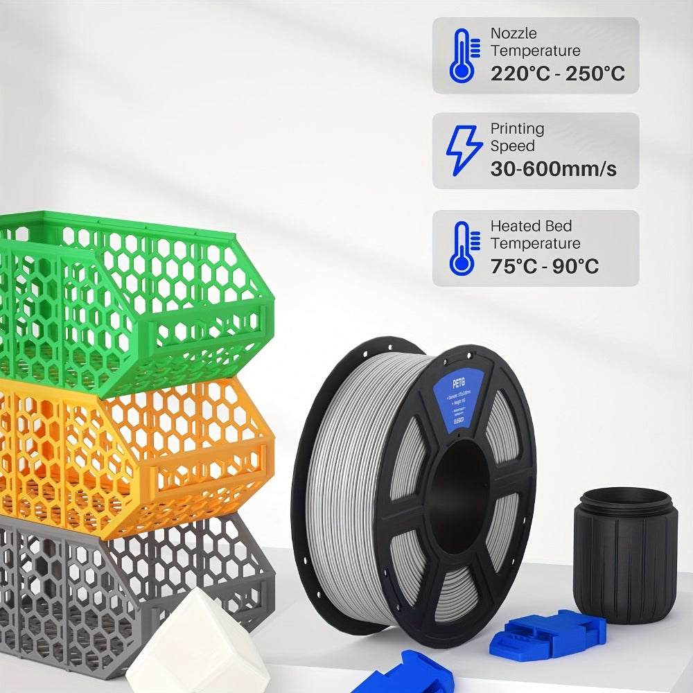 Engineering-Grade PETG Filament 1.75mm 1kg Tangle-Free – High-Speed Precision Strong Tough 3D Printing Filament 2.2lb Neat Winding Full Spool | FDM Compatible Functional Parts Prototypes Outdoor Use