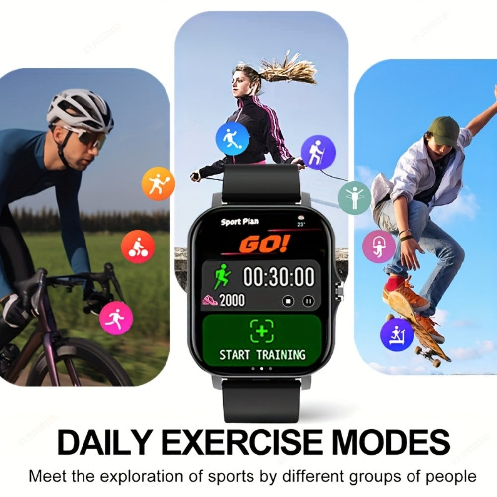 Dual TPU Strap Fitness Smartwatch 1.83" Full Touch – Pedometer, Multi Sport Mode, Exercise Recording, Wireless Calling, USB Rechargeable – Outdoor Sports Watch Men Women Gold Black Silver Pink