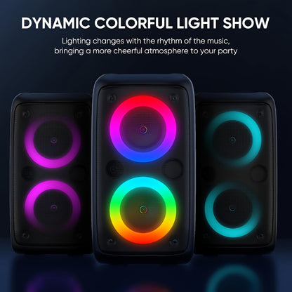 Wireless Bluetooth Speaker with Color LED Lights, MOKiN KTS-1265 Portable Party Speaker, Bass Boost, FM Radio, TF Card, USB, Type-C, Lightweight for Outdoor Travel Home Parties