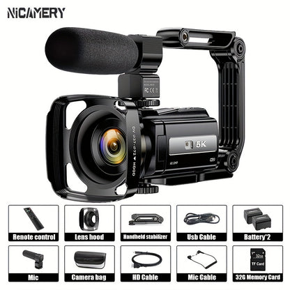 5K 30FPS Vlog Camera 48MP UHD WiFi with 16x Digital Zoom, IR Night Vision, 270° Rotatable Touch Screen & 6-Axis Stabilization - Outdoor Video Camera with Mic, Stand & Carry Bag