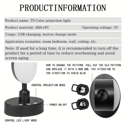 Smoke Face Projection Lamp Color-Changing LED Night Light – 360° Rotatable Ambiance Projector, Adjustable Brightness, USB Rechargeable, Multi-Mode Button Control for Bedroom Wall & Ceiling Decor