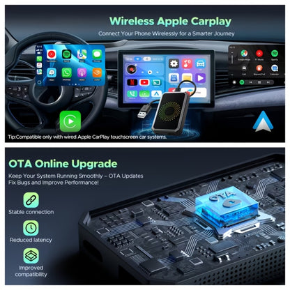 3-in-1 Wireless CarPlay Adapter Magic Media Box with Netflix YouTube TikTok Streaming & USB Port, Converts Factory Wired Apple CarPlay & Android Auto to Wireless, Plug-and-Play, iOS 10+, Black