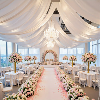 6-Pack Chiffon Ceiling Drapes for Wedding 63x118in - Sheer Polyester Backdrop Curtains with Rod Pockets for Wedding Arch, Party Stage, Photography, Ceremony & Event Decoration Swag