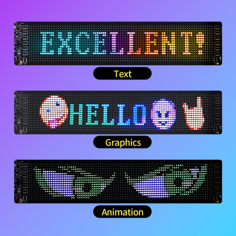Bendable LED Display Screen App & Remote Control - Ultra-Thin 2mm Flexible LED Matrix Panel Custom Text DIY Patterns for Car Window Store Sign Concert Sports Cheering Banner Wedding Party Decoration