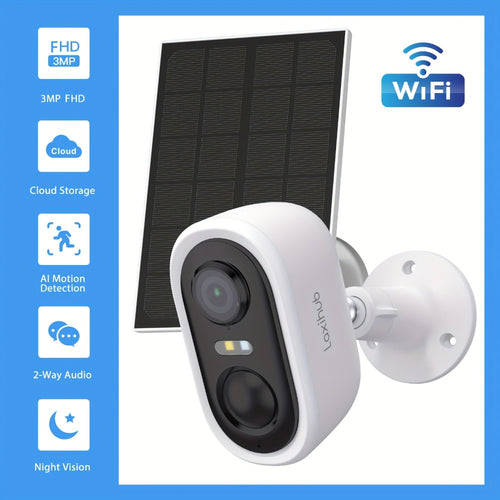 Solar Powered Outdoor Security Camera 3MP 1296P, IP65 Weatherproof, AI Human Motion Detection, Spotlight Color Night Vision, Zone Intrusion Alert, Two-Way Audio, 256GB SD & Cloud – Wire-Free CCTV