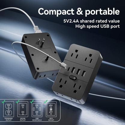 Desktop Power Strip with LED Desk Lamp & Clock 9-in-1, 4 AC Outlets & 5 USB Ports (3 USB-A & 2 USB-C), Surge Protection & Overload Safety for Office, Study, Home & School