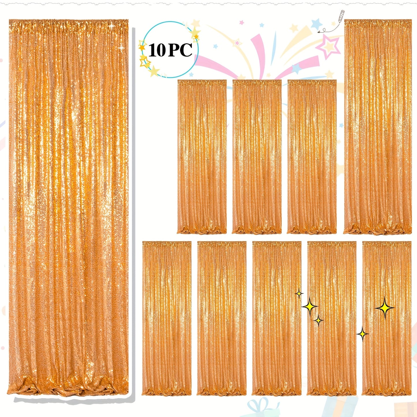 Sequin Backdrop Curtains 2FTx8FT Glitter Photography Background Panels for Party Wedding Birthday Stage Decoration Gold Yellow Shimmer Curtain Set 4 6 10 Panels Available