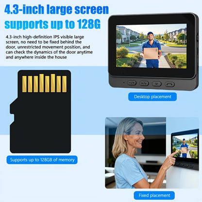 2.4G Direct Connect Video Doorbell with 4.3" Color Monitor - No WiFi No App, Two-Way Audio, 120° Wide Angle, Waterproof, 128GB SD, 6+ Month Battery Life, Color Night Vision, Rechargeable