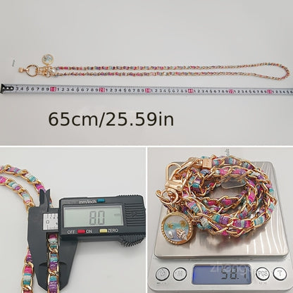 Metal Chain Phone Crossbody Strap Painted Fabric Long Lanyard Fashionable Disc Button Shoulder Phone Strap – Hands-Free for Women Daily Shopping Travel Outdoor Gift