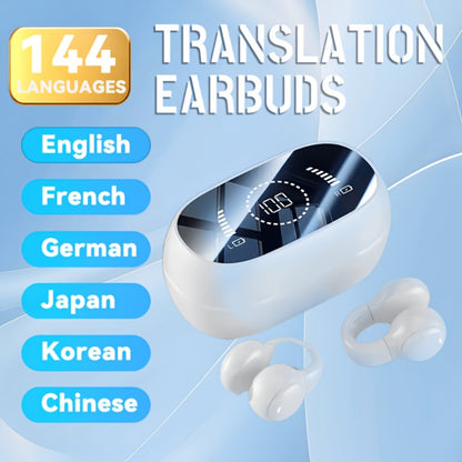 Open-Ear AI Translation Earbuds 144 Languages Real-Time Translator, Wireless Translator Headphones USB-C Charging, Compatible with Tablet & Smartphone, for Travel Business International Communication