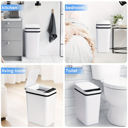 Motion Sensor Trash Can 2-Pack – 2.8 Gallon Touchless Automatic Slim Garbage Can with Auto Lid, Hands-Free Infrared Sensor Waste Basket for Bathroom Bedroom Office | White & Black