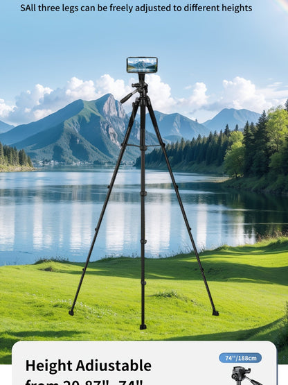 Heavy Duty Aluminum Tripod 74 Inch Red 3-Section, ALEiMON 188cm 14lb Capacity Adjustable Camera Stand with Tote Bag for DSLR, Mirrorless, Smartphone, Projector & Outdoor Photography