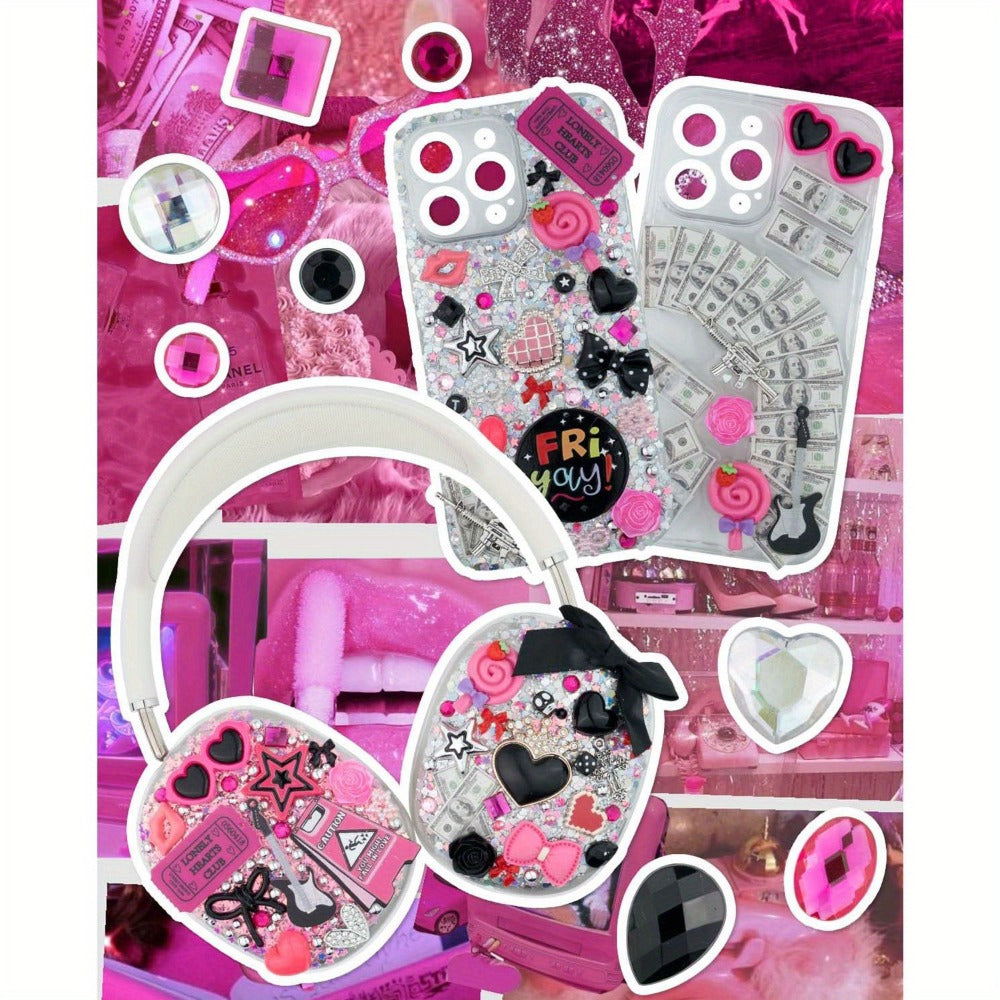 1050pcs Junk Case Charms Kit Kawaii DIY Phone Case Decoration – Bow Charms Letter Beads Flatback Pearls Rhinestones Resin Alloy Coquette Y2K Aesthetic Decor for Teen Girls – Nail Art Craft Supplies