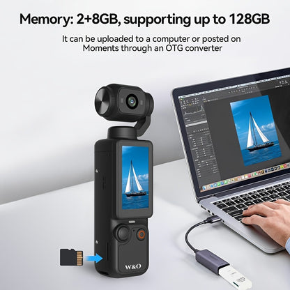 W&O Pocket Camera with Webcam Function | 1.9" Screen, 180° Rotating Shot, 2000mAh Battery, USB-C Charging, 32G Card, Outdoor Sports Cam for Cycling, Travel & Personal Use – Birthday & Christmas Gift
