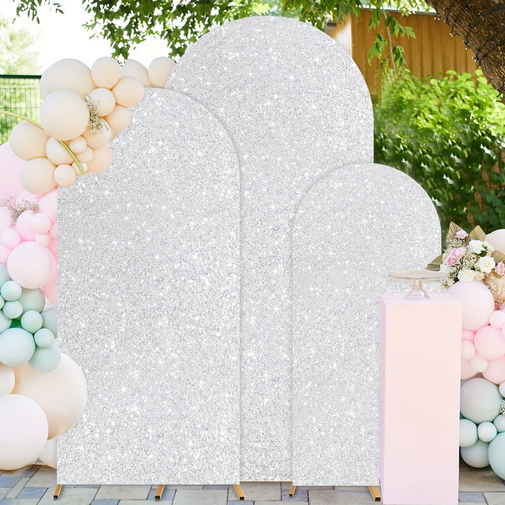 Sequin Wedding Arch Cover Set 3pcs – 6ft 6.6ft 7.2ft Metallic Spandex Payette Glitter Arch Backdrop Cover for Wedding Ceremony, Birthday Party, Bridal Shower & Event Decoration | Fits Most Arch Stands