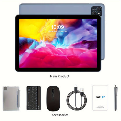 PRITOM Android 14 Tablet 10.1 Inch 8GB RAM 128GB ROM Octa-Core 8000mAh 2-in-1 Tablet with Keyboard Mouse Case Stylus Dual 8MP Camera 1TB Expandable 1280x800 IPS Display Tablet PC Black