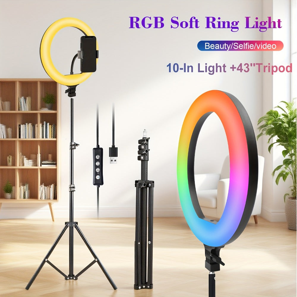 Ring Light 12 Inch Adjustable Brightness RGB with 63 Inch Floor Stand for Photo Selfie Video Recording Zoom Meetings Vlog Live Streaming TikTok YouTube Makeup