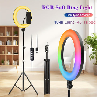 Ring Light 12 Inch Adjustable Brightness RGB with 63 Inch Floor Stand for Photo Selfie Video Recording Zoom Meetings Vlog Live Streaming TikTok YouTube Makeup