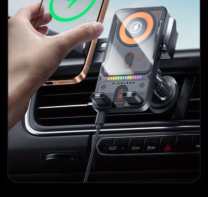 Car Wireless Charger 15W Auto-Align Smart Sensor FOD Detection Auto-Sensing Infrared Clamp 4mm Case Friendly Rotating Air Vent Mount for iPhone 17 16 15 14 Pro Max, Samsung Galaxy S24 S23 & All Qi Devices – Wired Backup Included