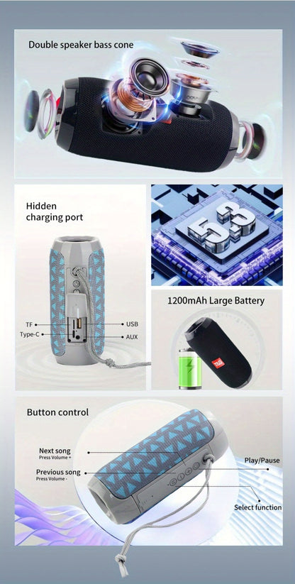 TG117 10W IPX4 Waterproof Portable Bluetooth Speaker with Carry Strap - HD Bass Sound, 1200mAh Battery, 33ft Range, Hands-Free Calling, TF Card USB AUX Wireless, Outdoor Travel Camping