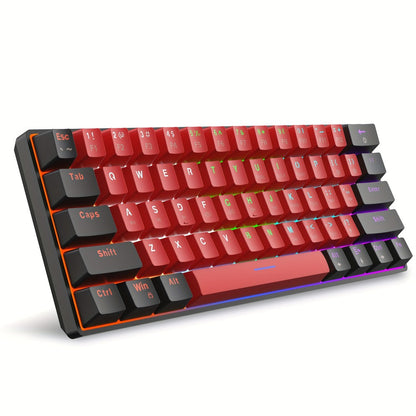 60% Mechanical Gaming Keyboard Wired 61 Keys Green Switch – Compact Tenkeyless Clicky Keyboard for PC Laptop Windows Gaming Typing | Black Red | Portable Desk Setup Keyboard