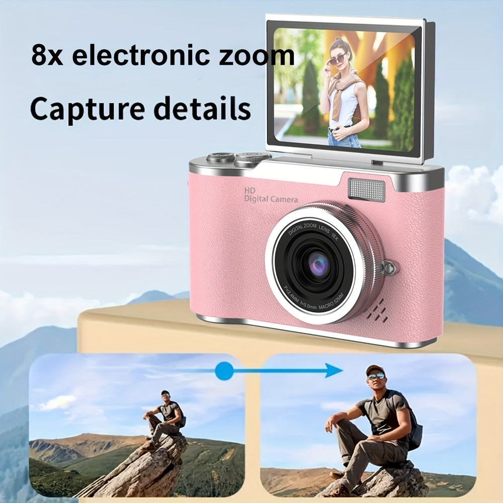 1080P Vlogging Camera for Beginners with 32GB Card 2.4 Inch LCD Screen Rechargeable Digital Camera for Photos Videos Webcam Use Compact Point and Shoot Camera Gift for Teens Kids Adults White Black Pink