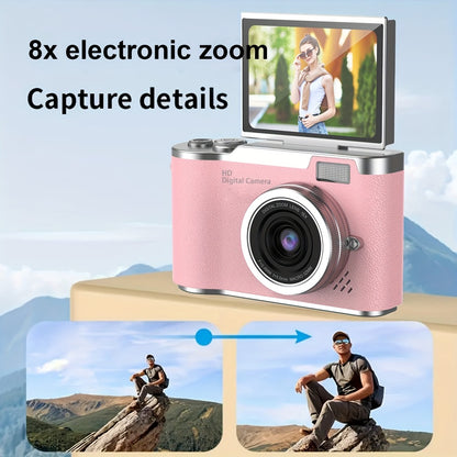 1080P Vlogging Camera for Beginners with 32GB Card 2.4 Inch LCD Screen Rechargeable Digital Camera for Photos Videos Webcam Use Compact Point and Shoot Camera Gift for Teens Kids Adults White Black Pink