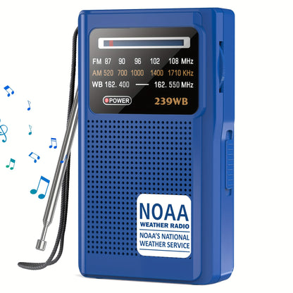 NOAA Weather Radio AM FM Battery Operated – 2 AA Transistor Radio Best Reception, Stereo Earphone Jack, USB Charging, Portable Emergency Radio for Hurricane, Winter Storm, Running, Walking & Home