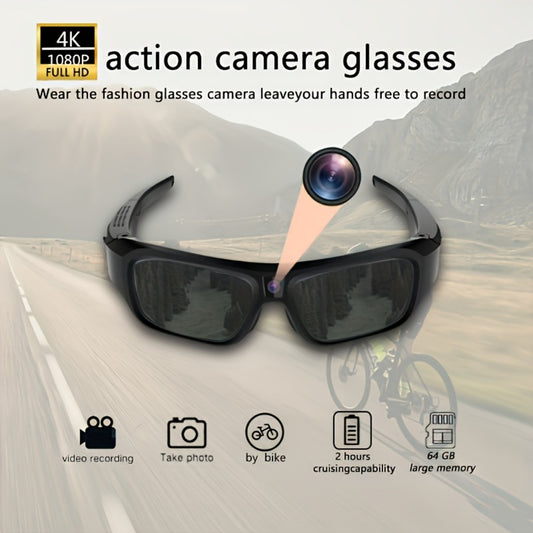 4K Camera Glasses UHD Sports Action Cam - 2-Hour Recording, Body Camera Wearable, Bike Running Cycling Recorder, Meeting Minutes, 3840x2160P 30fps, Optional 64GB, Models A31 A33 S36