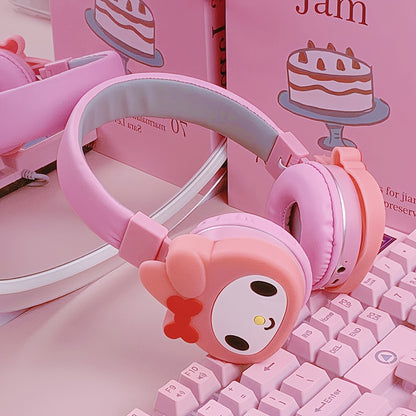 Sanrio Kuromi My Melody Cute Wireless Headset Foldable Portable Smart Call Anime Design for Daily Sports Learning Festival Gift for Girls Teens My Melody Black Kuromi Red