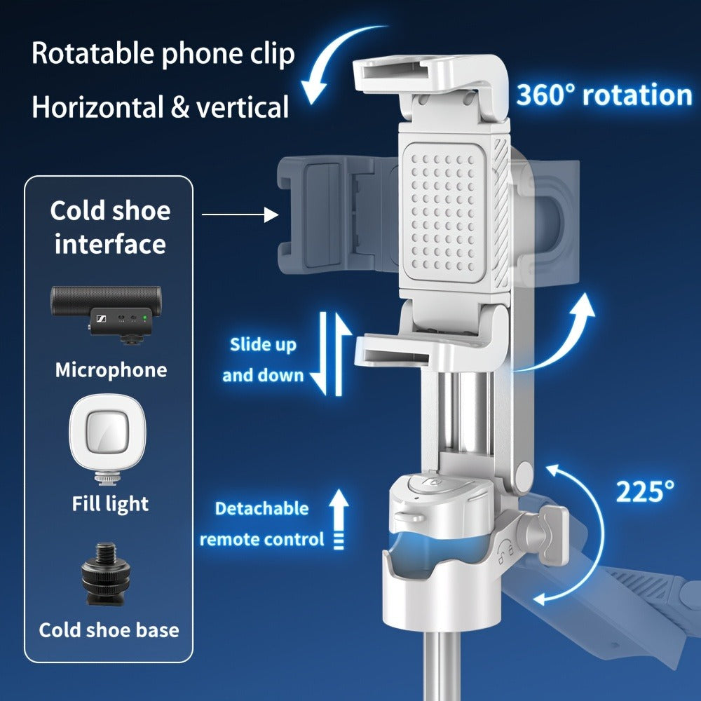 DSLR-Style Grip Selfie Stick Tripod 3-in-1 with 16 Inch Extendable Arm One-Click Unfold Stand & Wireless Bluetooth Remote – Portable Phone Stand for Concerts Hiking Desktop Live Streaming iPhone Android