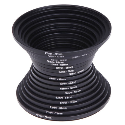 Step-Up Step-Down Lens Filter Adapter Rings 18pcs Set for DSLR Camera 37-82mm Aluminum Alloy Filter Ring Kit Compatible with Canon Nikon Sony Lenses