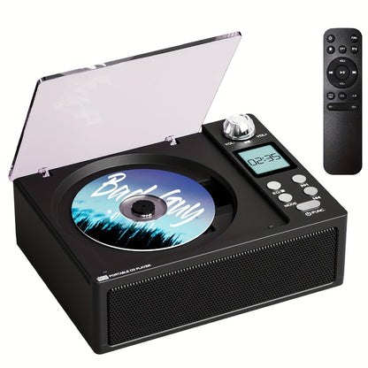 CD Player with Bluetooth Stereo Speakers, FM Radio, USB Playback, AUX Input, LED Display, Remote Control, Type-C Charging, Earphone Jack, All-in-One Home Audio System for Adults Seniors