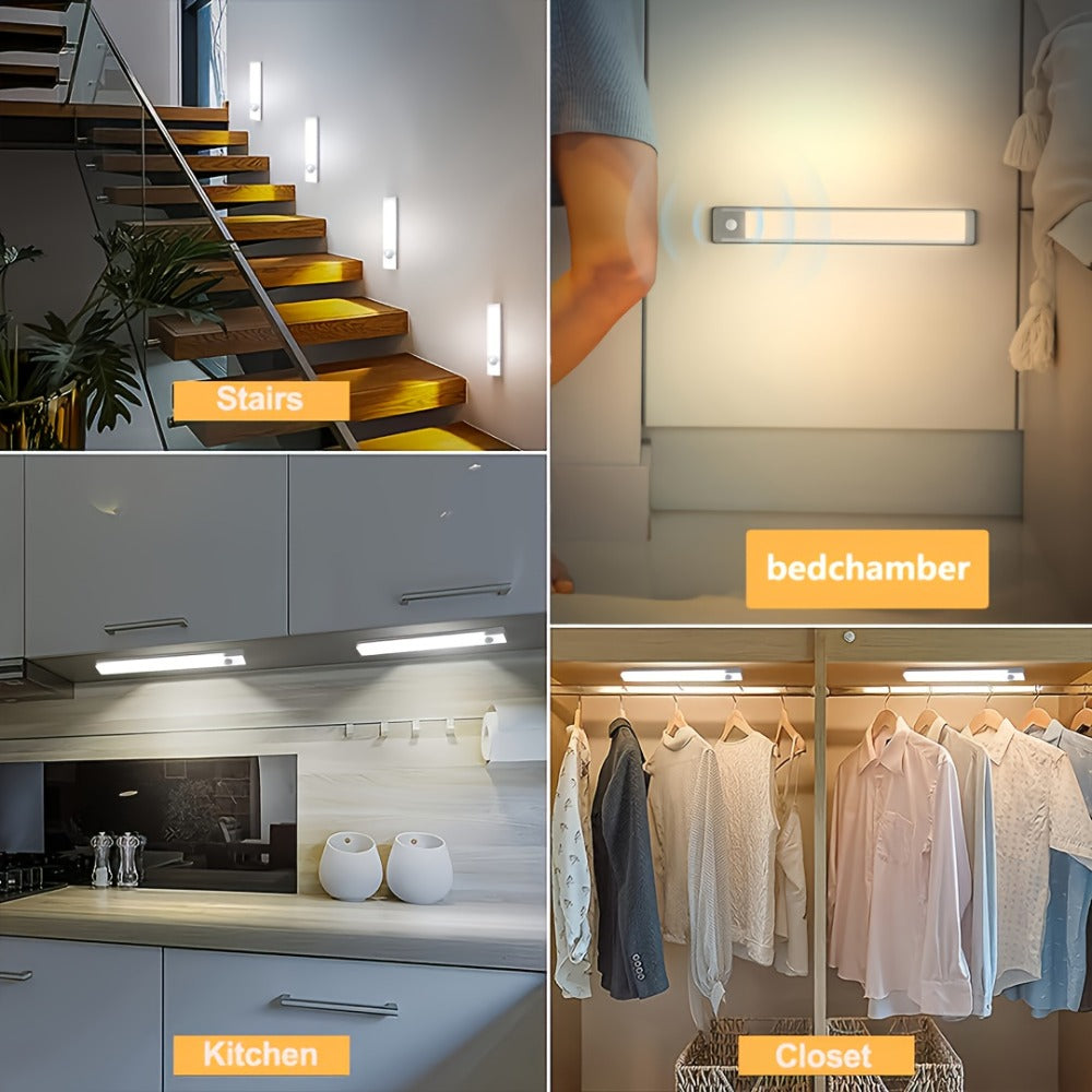 Motion Sensor Cabinet Light 6 Pack - USB-C Rechargeable LED Under Cabinet Lighting, 3 Modes Wireless Night Light with Magnetic Mount for Kitchen Closet Hallway Stairs Bedroom